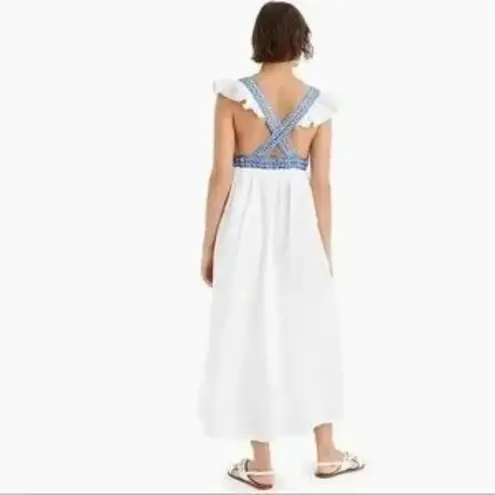 J CREW Ruffle Deep V Neck Beach Dress Size Small NEW NWT White