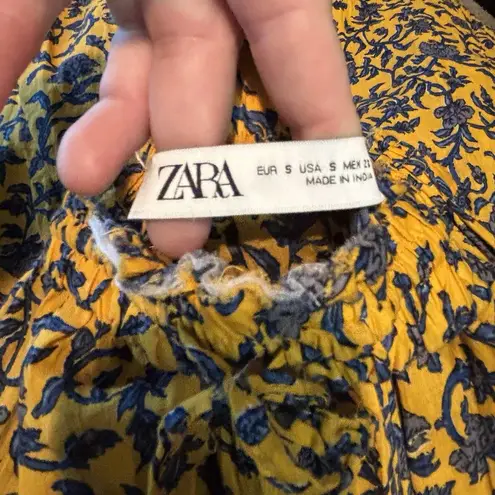 ZARA  Women's Maxi Skirt Elastic Waist Floral ‎ Pattern Yellow Blue Small Boho