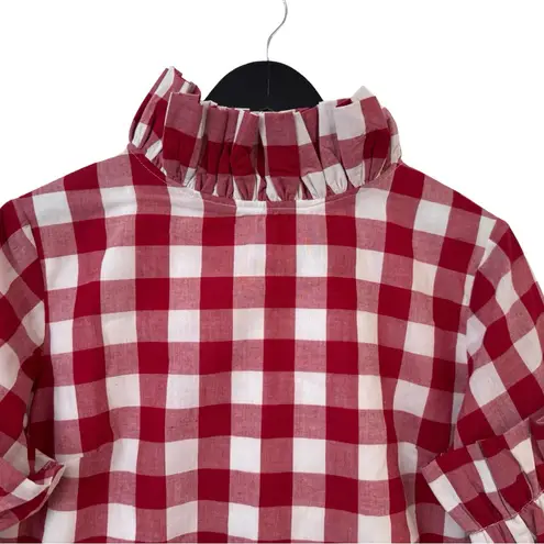Elizabeth Wilson Small Red Gingham Plaid Ruffle Blouse Preppy Casual
