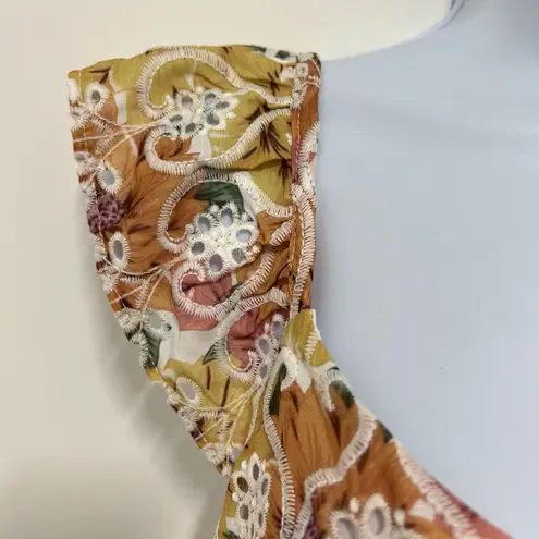 En Saison Presley Midi Dress Tiered Skirt Floral Embroidered M Ruffle Cottage Green Size M