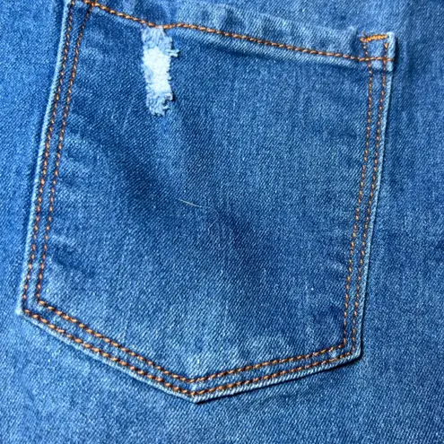 NY Trends 4 Denim Mini Skirt Womens Large Blue Distressed Frayed Hem Y2K Edgy