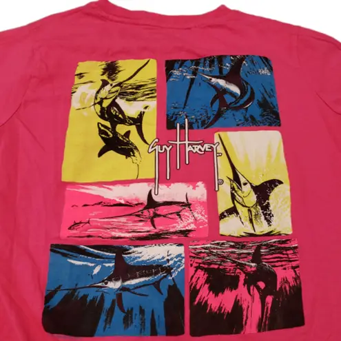 Guy Harvey Top Size Medium Graphic Tee T-Shirt V-neck Marlin Shark Fish