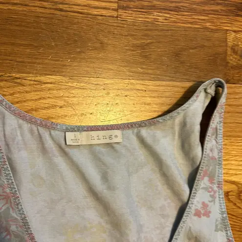 Hinge Women’s Large Retro Blue Pink Floral Flower Denim Jean Dress Shorts