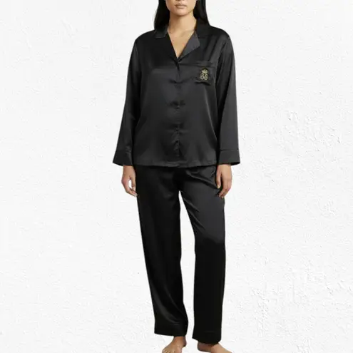 Ralph Lauren Lauren  Black Embroidered Crest Satin Pajama PJ Set Size 2X NWT - Image 2