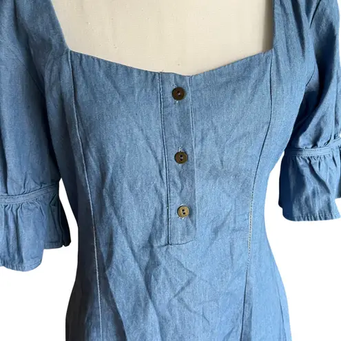 Umgee  Denim Women's S Mini Dress Blue‎ Cotton Boho Western Festival Bohemian