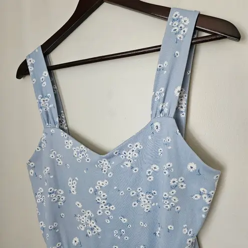 French Grey Floral Light Blue Sundress Mini Sleeveless Large Womens Lightweight
