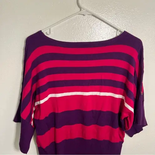 Cable & Gauge Boatneck Dolman Sleeve Sweater Pink Purple Stripes L