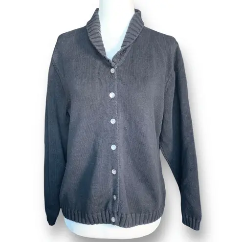 Vintage 90s Black Cardigan Sweater Exaggerated Removable Faux Fur Collar Large