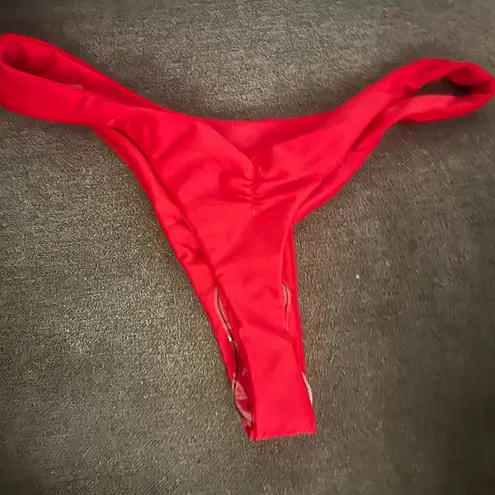 New! Red Bikini Bottom with Ruched Thong Back Size M