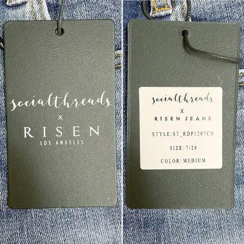 NWT Risen x Social Threads Cora Kick Flare Jeans Size 28 Medium Wash High Rise Blue