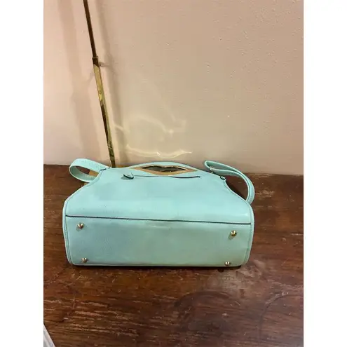 Light Blue Quilted Shoulder Bag with Gold Lip Handle Medium Size