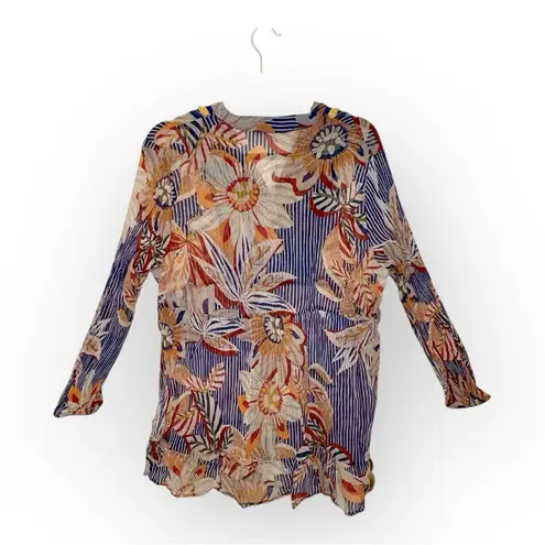 Soft Surroundings Navy Blue Orange Floral Embroidered Tunic Top Boho XL