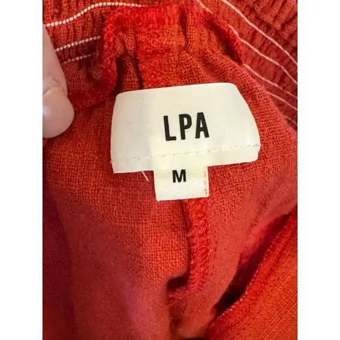 LPA Pants Women Medium Red Gauzy Cotton Elastic Tie Waist High Rise Tapered