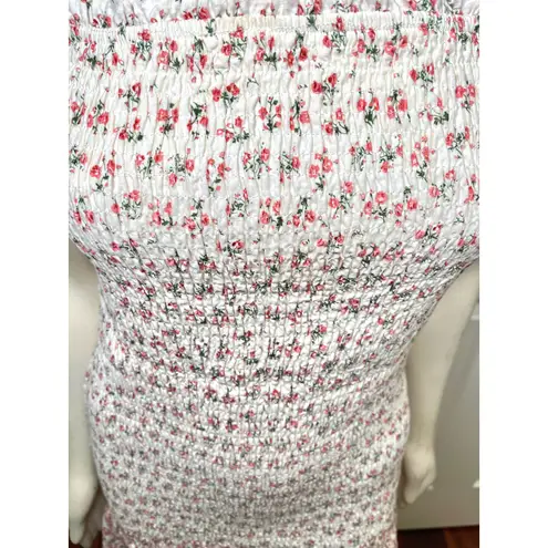 The Impeccable Pig Hello Darling White Floral Smocked Mini Dress w/ Eyelet Hem