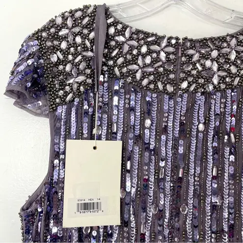 Mac Duggal 93914 V-Neck Cap Sleeve Embellished Formal Gown, Heather, Size 14