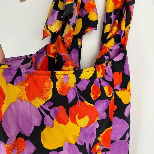 Y2K Abstract Floral Halter Top Sz Medium 100% Silk