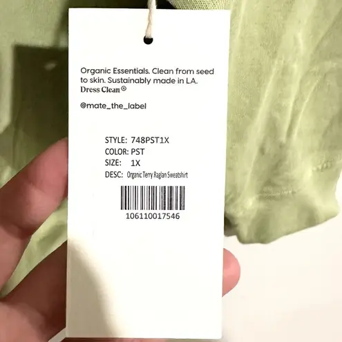 Mate the Label NWT Green Organic Terry Raglan Sweatshirt - 1X