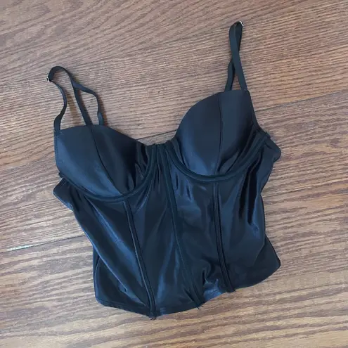 Corset Underwire Tank Top Biker Goth Whimsy Size Small Zip Up Back Adjustable Black