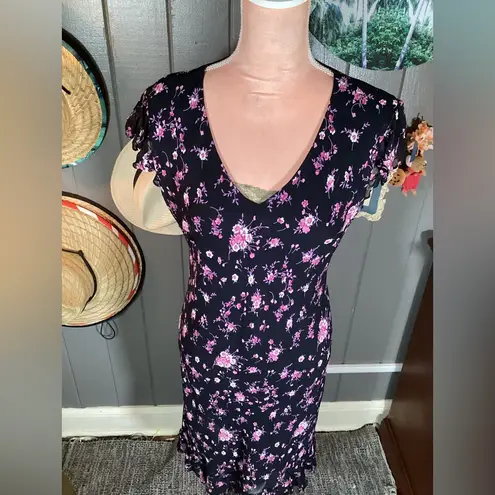 Jones Wear Vintage Flutter Sleeve Hem Midi Dress Medium