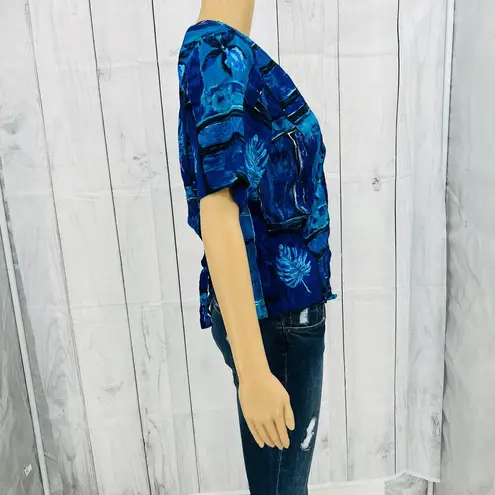 American Vintage Cascais of California (L)  Y2K Womens Blue Floral Blouse Top