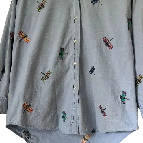 Coleman Vintage 90s Casey  embroidered dragonfly denim chambray button down shirt