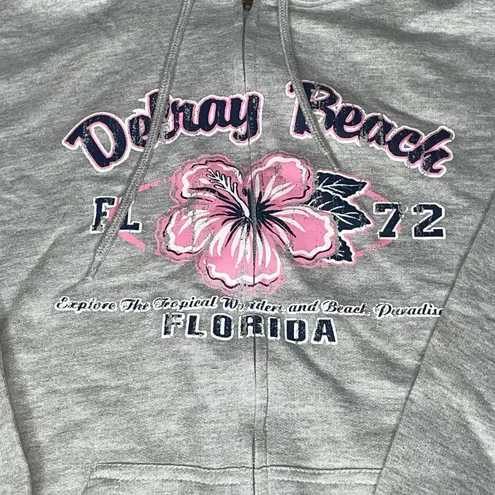 Delray Beach Florida Womens Medium Hoodie Distressed Shark Flower Hoodie Gift Gray