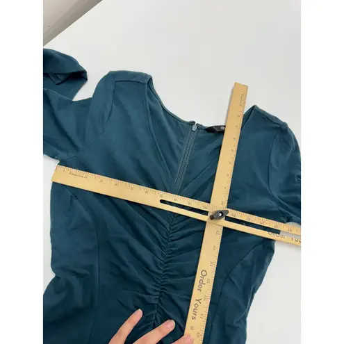 Eshakti Dress Womens 2 Blue Long Sleeve Midi Ruched Bodice Flare Cotton Spandex