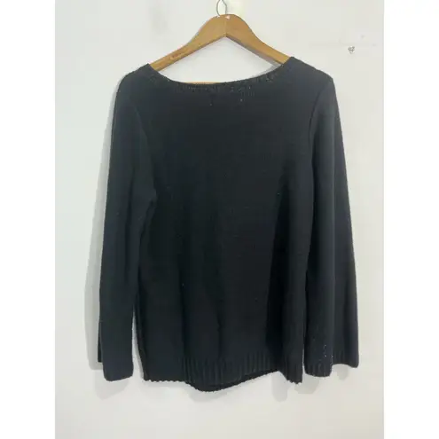 Karen Scott Womans Medium Black Sequin Long Sleeve Pull Over Sweater Crew Neck