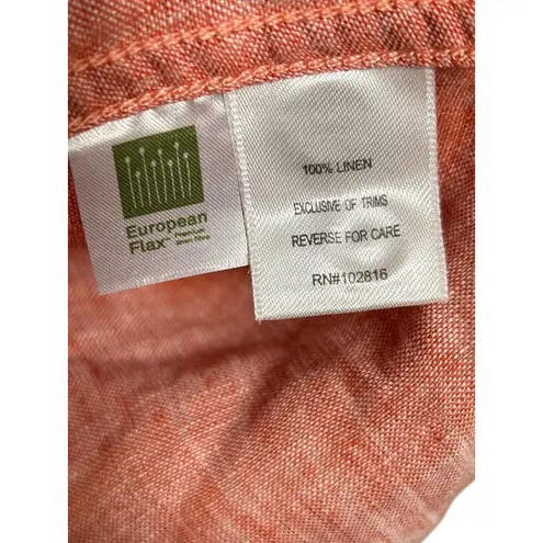 Garnet Hill Linen Tunic Top Women's Size Large Long Sleeve Button Front Coral