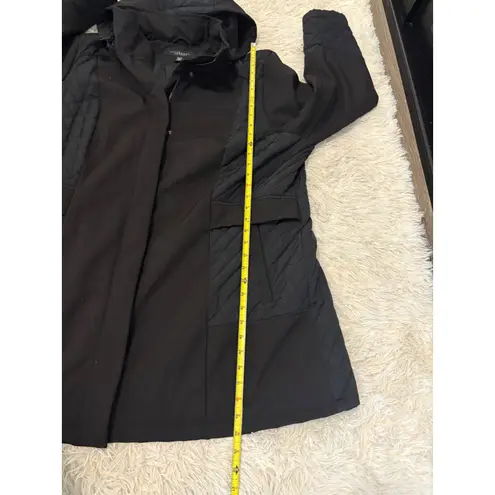 Liverpool Jeans Company Womens Black Quilted Hooded Long Trench Coat Jacket Size 1X