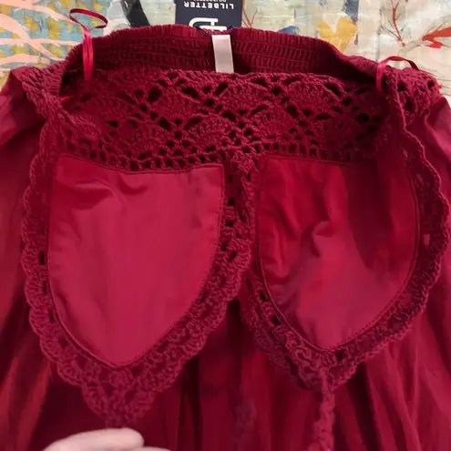 LILBETTER XS Red Wine Burgundy Crochet Lace Maxi Halter Neck Backless Dress NWT