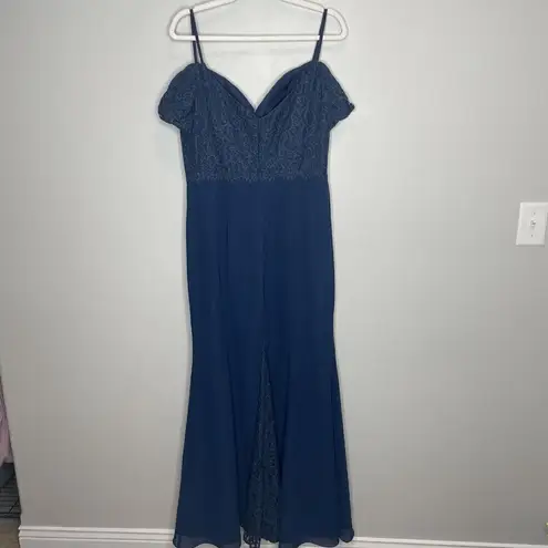 Christina Wu Bridesmaid Mother of Bride Dress 22801 Navy Blue Lace Chiffon Sz 12