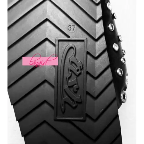 Ash Universe Slide Sandal Black Leather Studded Crystals Birks Flats Edgy Gothic