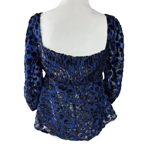 NBD Revolve  Leopard Textured Sweetheart Neckline Puff Sleeve Crop Blouse Small