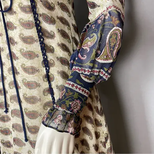 Gunne Sax Dress Prairie Paisley Vintage Maxi Long Sleeves Lace-Up Front Peasant