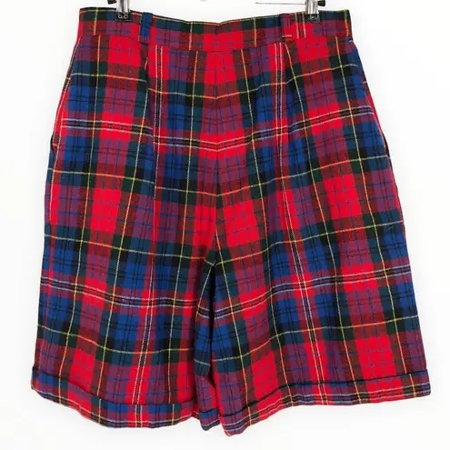 80’s Vintage Multicolor Holiday Plaid High Rise Wool Blend Shorts size 14