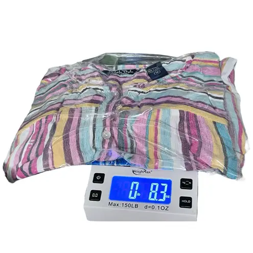 Life Style Striped Button Up Long Sleeve Multicolor Shirt Size 1X Boho Hippie Pink