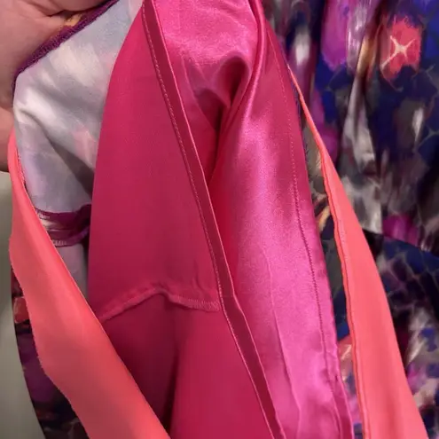 Tahari Dress Womens 14 Watercolor Floral V-neck Satin Feel Cap Sleeve Work Party