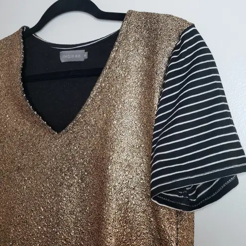 INDIKAH  Gold & Black Funky Glitter Going Out Top NYE Size Small