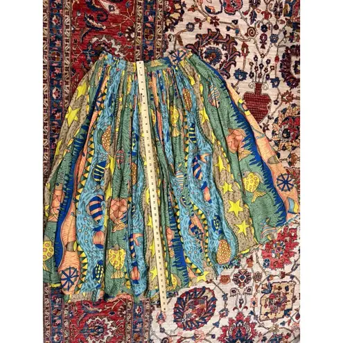 Vintage Karat India Boho Full Skirt Ocean Fish Star Print Cotton Maxi Free Size Green Size undefined