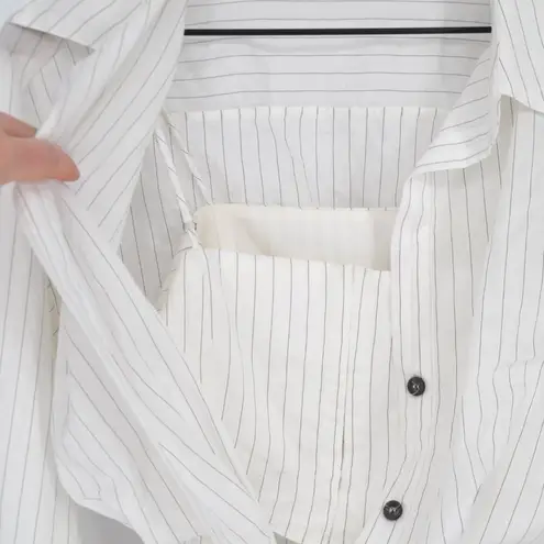 ZARA  Pinstripe Cinched Corset Shirt Lightweight Button Down Long Sleeve White S