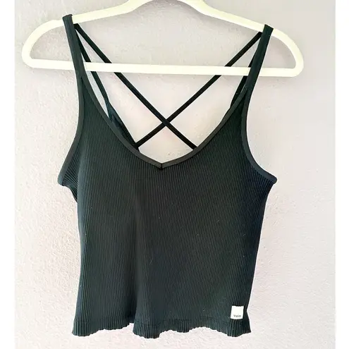 Vuori Rib Crop Tank Top Black Spaghetti Strap Criss Cross Back Athletic