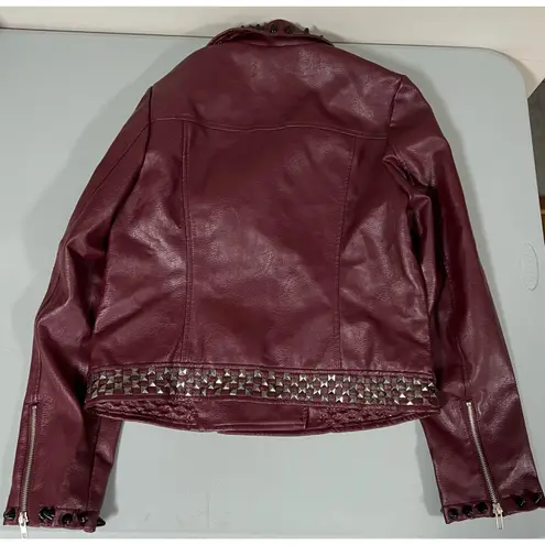 Red Burgundy Maroon ‘The Specials’ Ska Punk Band Patch Spiked Studded Motorcycle Moto Leather Jacket Coat Size L 🖤♥️ Size L - Image 2