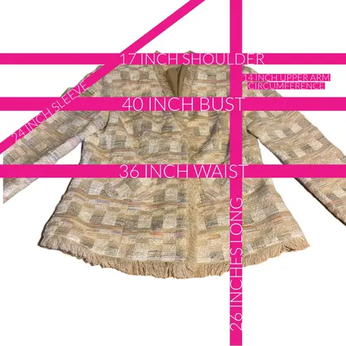 Newport News "EASY STYLE" CREAM, TAN, BLUE & PINK PASTEL FRINGE BLAZER (12)