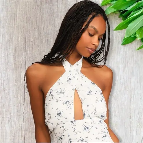 Lulu’s Bouquet Days White Floral Print Asymmetrical Midi Dress XL