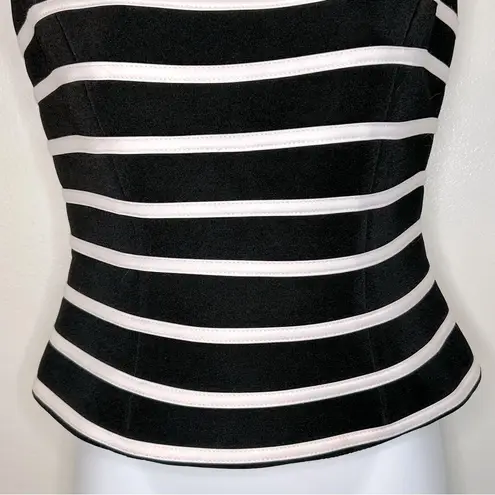 Cache  Vintage Boatneck Bodycon Black & White Striped Top Size 2