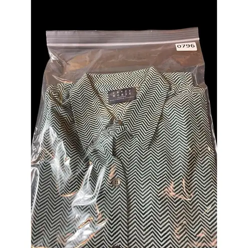 CRAZY HORSE Green Black Herringbone Semi Sheer Bow Tie Long Sleeve Top 10