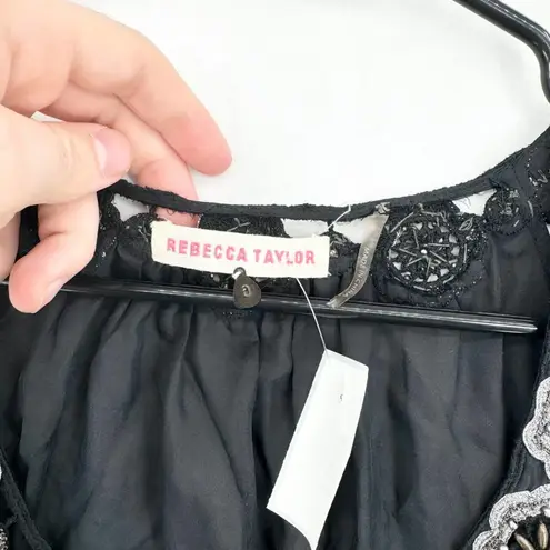 Rebecca Taylor 100% Silk Sleeveless Boho Black V Neck Blouse Size 6