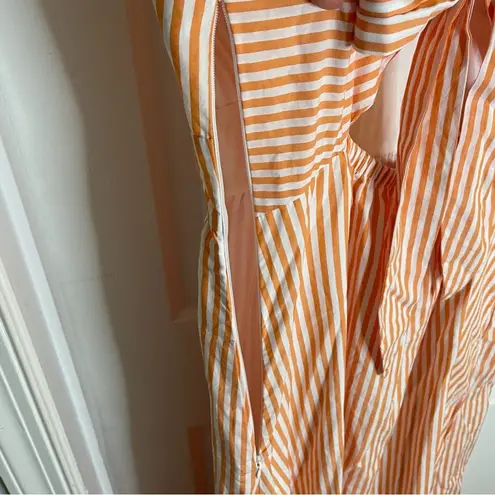Skies Are Blue Striped Orange & White Maxi Dress V-Neckline Size Large ruffle