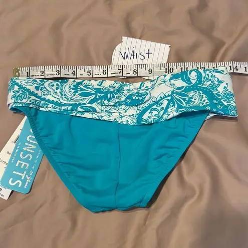 NWT sunsets brand size small turquoise and white paisley print bikini bottom Blue